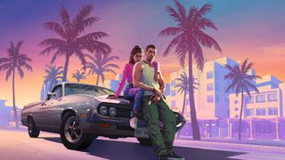 A screenshot of a couple sitting on a car during the upcoming game, GTA 6.