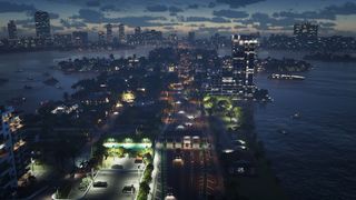 A screenshot of a Miami at night during the game GTA.