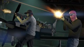 Two gun men shooting during the game GTA 5.